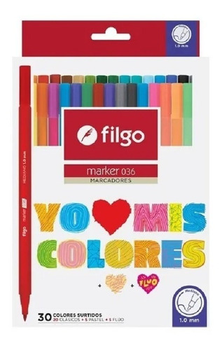 Marcador Filgo Marker 036 Fino 1mm Caja X 30 Colores Surtido