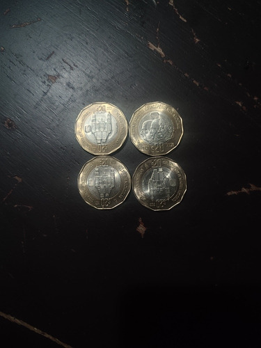 4 Monedas De $20 Pesos De 500 Años 