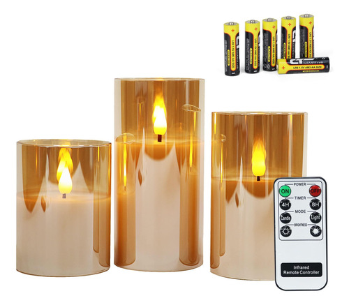 Juego De Velas Led Sin Llama En Cristal Dorado