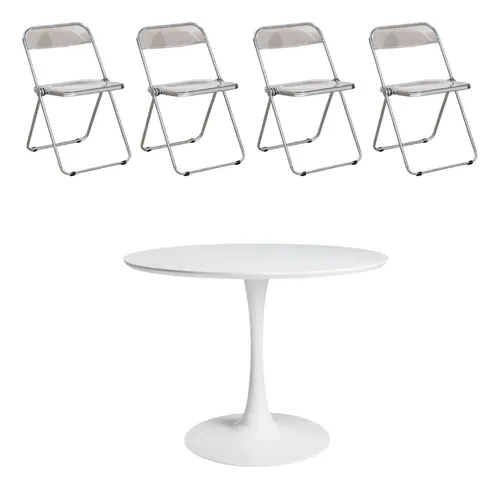 Juego De Comedor Mesa Tulip +4 Sillas Piretti Tu Idea Transparente