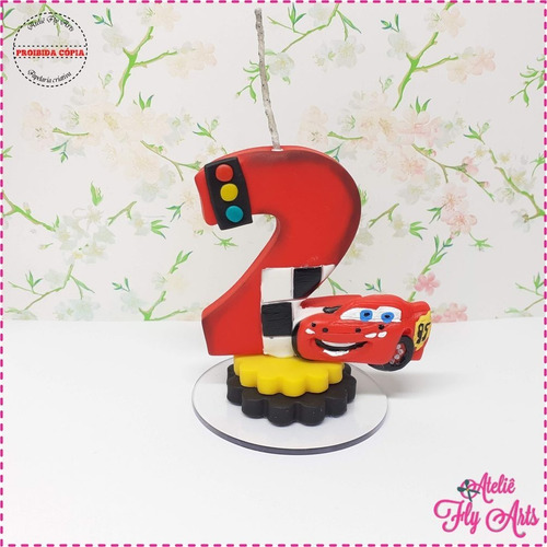 Vela Em Biscuit Carros Mcqueen Aniversario, Vela Decorada