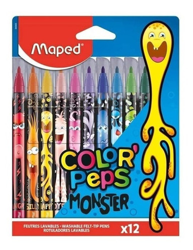 Marcador Fibra Escolar Maped Color Peps Monster X 12 Colores