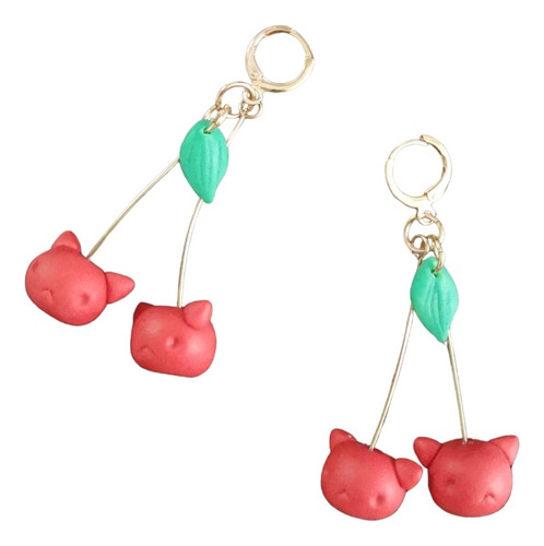Aretes Largos De Cereza Con Orejas De Gatito
