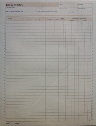 10 Block Lista De Inventario Pc Form L I4001 C/25u C/block (Usado)