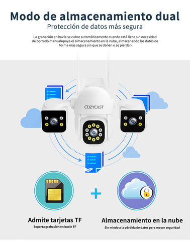 Cámara Seguridad Exterior 3 Lentes 360° Full Hd - Wifi 5mp, Visión Nocturna 10m Con 12 Ir + 14 Luces, Alerta Movimiento, Resistente Agua, Soporte Microsd 128gb Y Nube