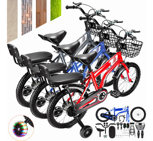 Bicicleta Infantil Niños 16'' Con Ruedas Led,canasta,asiento