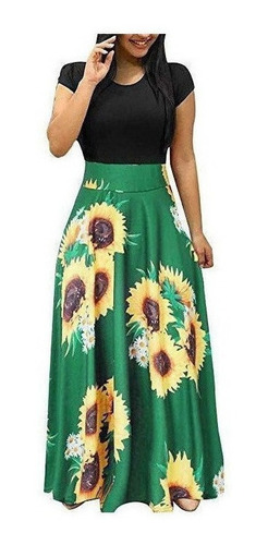 Vestido Mujer Verano Manga Corta Estampado Girasol Sundres I