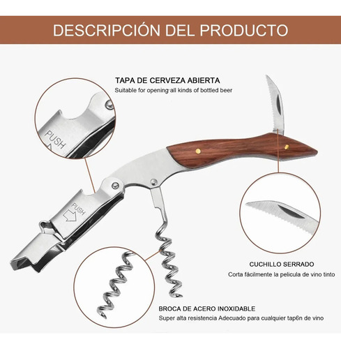 Sacacorchos De Acero Inoxidable Multifuncional Para Vinos