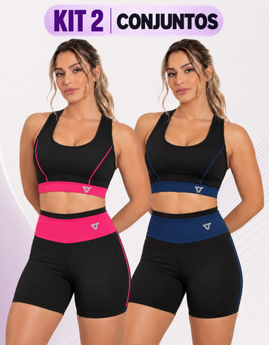 2 Conjunto Fitness Feminino Top E Short De Academia
