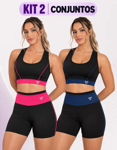 2 Conjunto Fitness Feminino Top E Short De Academia