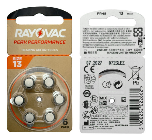 Bateria Pilas Auditivas Tamaño 013 Rayovac Peak Performance