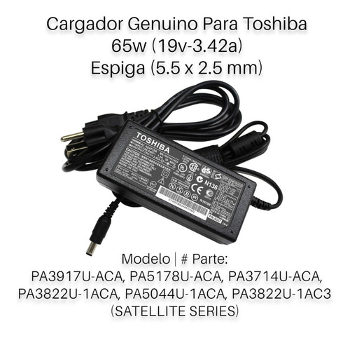 Cargador Genuino Para Toshiba Satellite 65w (5.5*2.5mm)