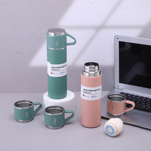 Termo De Acero Inoxidable 500ml Con Vasos Integrados Portáti