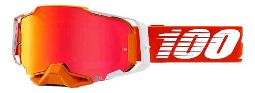 Gafas Armega Ragal 100% para motocross Trail con montura de espejo, color naranja, lente de color rojo espejo