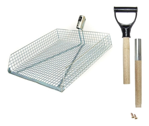 Imagem 2 de 5 de Pá-peneira Limpa Baias Cavalo Tela Aço Galvanizado 1,5 X 1,5