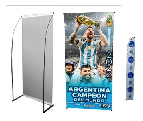 Banner Messi Argentina Campeon Qatar Con Portabanner 90x190