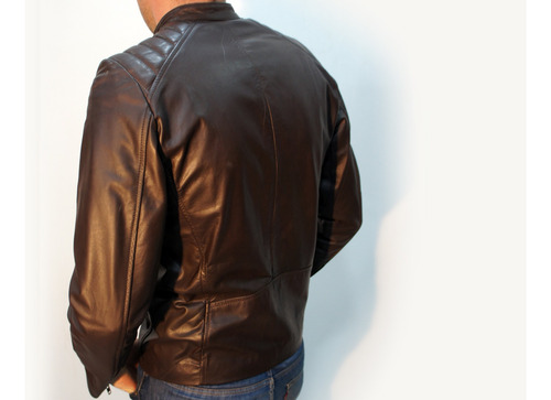 Campera De Cuero Nico Matelaseada Marrón Hombre 100% Cuero