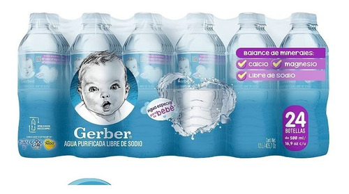 Agua Purificada Gerber 24 Botellas De 500 Ml C/u