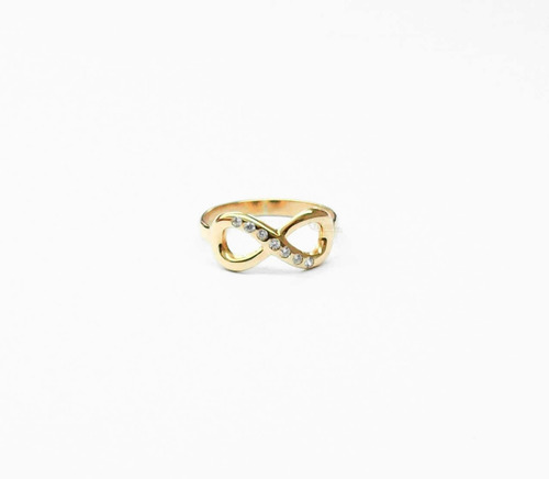 Imagen 2 de 4 de Anillo Oro 18k Infinito Calado C/ Piedras Embutidas 4gr