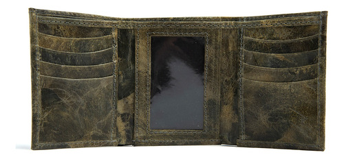 Cartera Hombre De Piel Billetera Triple De Cuero Caballero Gris