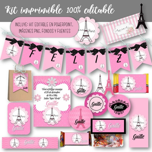 Kit Imprimible Oh La La París Rosa Mod.1 100% Editable