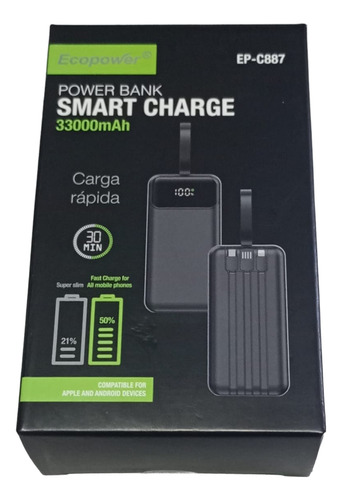 Cargador Portatil Ecopower 33000 Mah Smart Charge Blanco