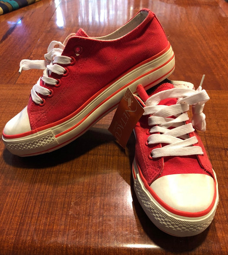 Zapatillas Salmon/rosa De Lona Con Plataforma Alta