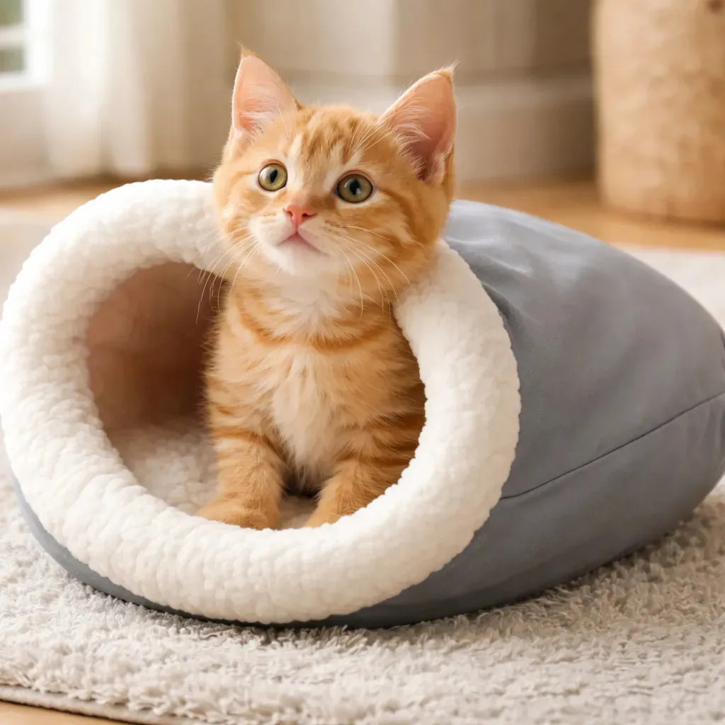 Saquinho de Dormir para Gatos Magiababy Pequeno Cinza em Pelúcia e Sherpa