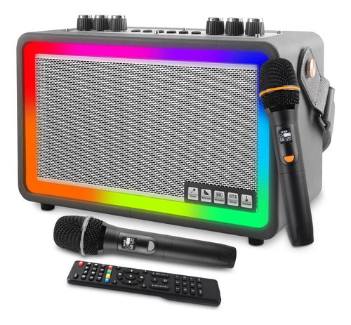 Máquina De Karaoke 2 Micrófonos Inalámbricos Bluetooth Portá