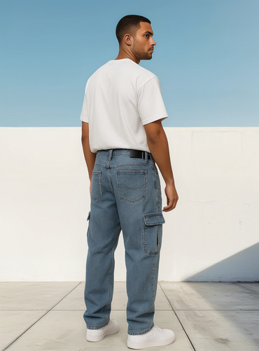 Pantalon Jean Cargo Oversize Tendencia Hombre
