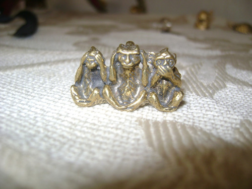 Antigua Miniatura Bronce Los 3 Monos Sabios Antibes Francia (Usado)