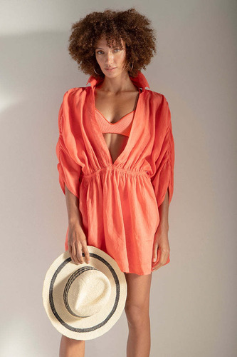 Salida De Playa Coverup Corto  Dama Touche Coral