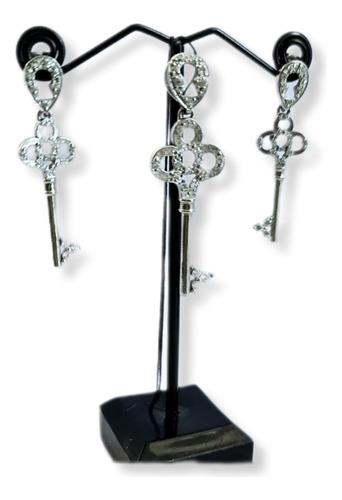 Set Aretes Llave Plata S925 Dije Circonia Fina Moda Boho