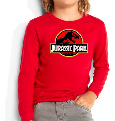 Polera Manga Larga Algodón Niños Jurassic Park Dinosaurios