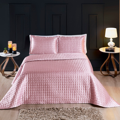 Forro De Cama Queen Size Kit Cobre Leito Romantic Bordada Cor Rose