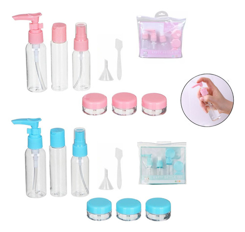 Kit De Frascos Para Viagem 9 Peças Necessaire Funil Espátula Cor Rosa