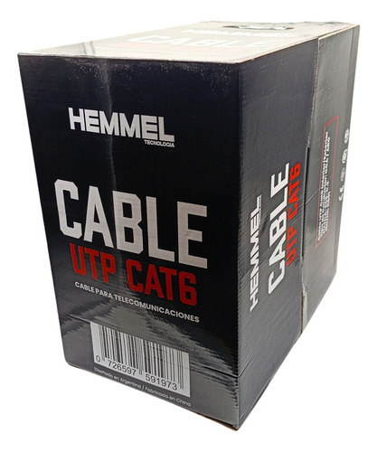 Hemmel Cable Red Utp Cat6 Tu6003 Bobina 305 Metros En Caja 4 Par Negro Cctv Uso Interior Y Exterior