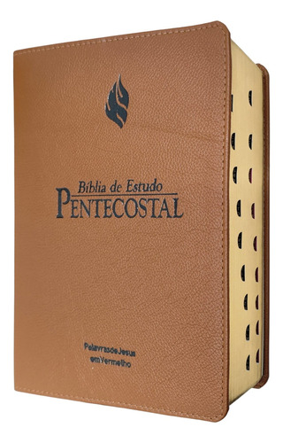 Bíblia De Estudo Pentecostal Edição Global Letras Grandes Com Palavras De Jesus Em Vermelho Com Índice Lateral Capa De Couro Legítimo Caramelo