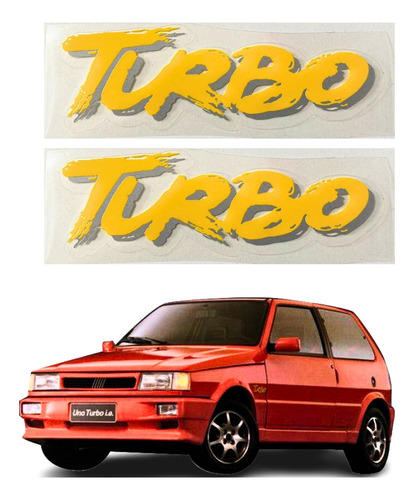 Adesivo Amarelo Turbo Lateral Fiat Uno Turbo Par