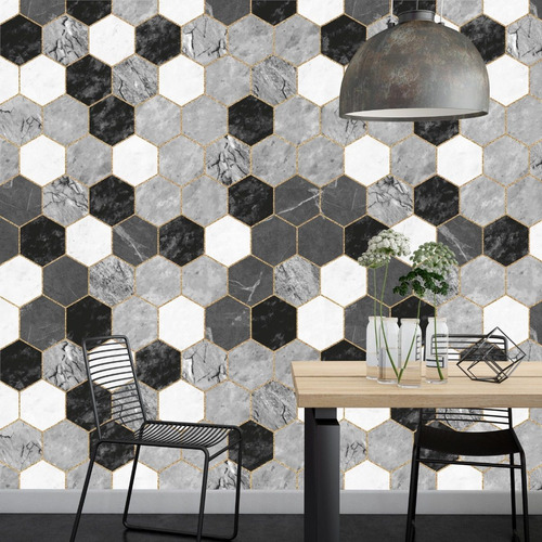 Imagen 3 de 8 de Vinilos Decorativos Pared Marmol Hexagonos