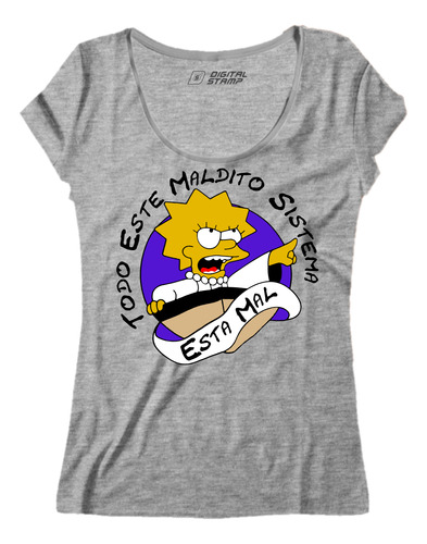 Remera Mujer Lisa Los Simpson Todo Este Maldito Sistema Mal