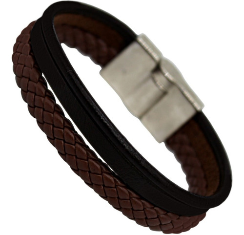 Pulseira Masculina Executiva Couro Luxo Fecho Magnético Imã