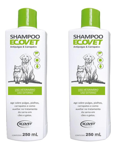 Combo 2un Shampoo Ecovet Antipulgas E Carrapatos 250ml