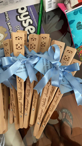 Abanico Madera Natural Personalizado Recordatorio Matrimonio