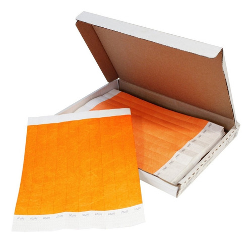 Pulseras Tyvek Verde Neón Caja Con 500pz. Color Naranja neón Diámetro 18 cm Largo 25 cm