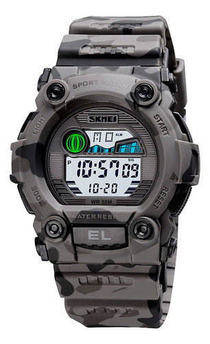 Reloj Hombre Skmei 1635 Sumergible Digital Alarma Cronometro Color de la malla Gris camuflaje Color del fondo Blanco