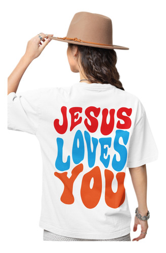 Oversized Camiseta Evangélica Jesus Loves You Gospel