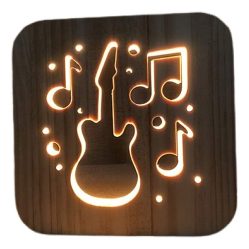 Lámpara Guitarra 3d Led Madera Luz Nocturna Usb