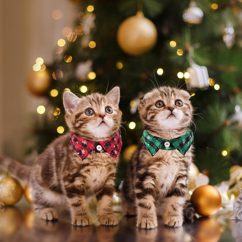 Collares Navideños Para Gatos Con Pajarita, Paquete De 2 Col