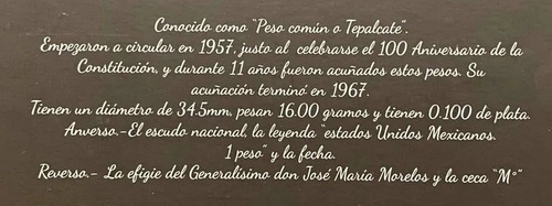 Moneda 1 Peso Morelos Tepalcate Plata .100 1957 (Usado)